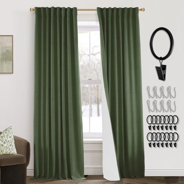 108 Inch Long Blackout Curtains & Drapes for Track System Pleated with Hooks Rings 2 Panels Set,Linen Black Out Back Tab 9FT Ceiling to Floor Length Curtains for Living Room,Cream Ivory
