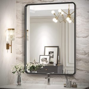 Black Bathroom Mirror for Wall, 20 x 28 Inch Rectangluar Black Metal Framed Mirror, Modern Wall Mounted Vanity Mirror for Bathroom, Vertical or Horizontal