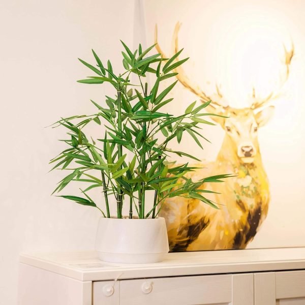 18 inch Tall White Potted Faux Bamboo Plant- Luxury Artificial Bamboo Tree in White Pot for Home, Office, Kitchen, Counter Top, Indoor Decor, Money Tree, Lucky Bamboo Tree.