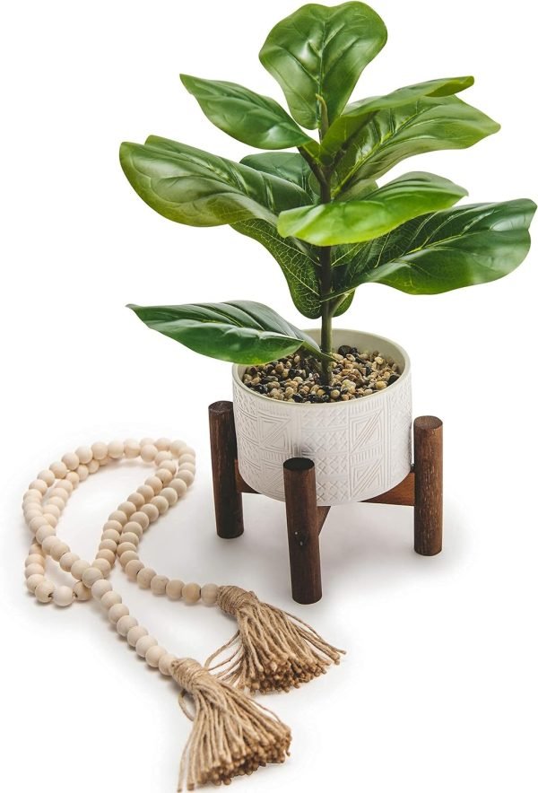 Artificial Plant for Desk Decor | 15.5" Fake Plant with Stand | Faux Plant Indoor | Desktop Plant | Fiddle Leaf Faux Plant for Tabletop | Small Artificial Plant Indoor