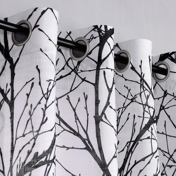 Tree Print Yellow Grey and White Curtains for Living Room Windows - Linen Textured Grommet Branches Pattern Window Treatment Set for Bedroom - 50" W x 96" L - (2 Panels)