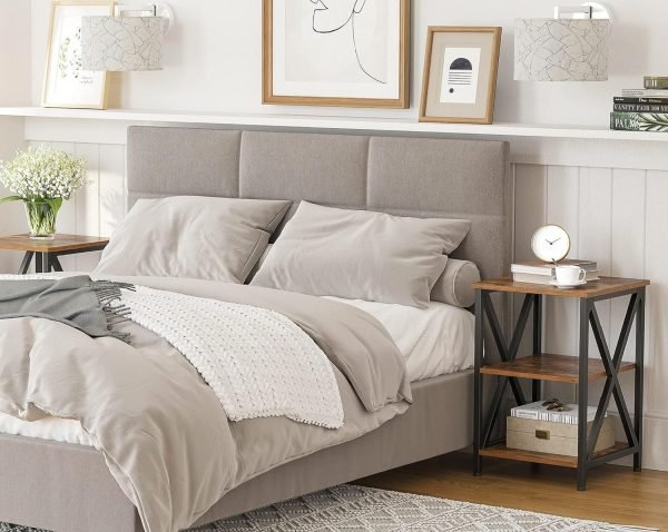 81_rAsccjtL._AC_SL1500 Three-Tier Nightstand with Storage, S-Shaped Steel Frame Coffee Table, Suitable for Living Room and Bedroom, 15.7 x 15.7 x 23.6 inches, Farmhouse Style, Rustic Brown and Black