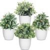 rtificial Potted Plants Mini Fake Plants in Pots, 4 Pack Medium Eucalyptus Potted Faux Decorative Grass Plant with White Plastic Pot for Home Decor, Indoor, Office, Desk, Table Decoration