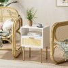 81a3K8tMwYL._AC_SL1500 Rattan Nightstand, Drawer Dresser for Bedroom, Small Side Table with Drawer, Bedside Furniture, Night Stand, End Table with Gold Frame for Bedroom, Living Room, White