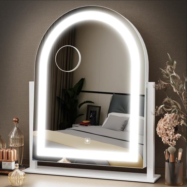 81aDyBXHRKL._AC_SL1500 Makeup Vanity Mirror with Lights 15.2" Large LED Lighted Mirror, Hollywood Make Up Mirror with Lighting for Bedroom Tabletop, Smart Touch, Detachable 10X Magnification 360° Rotation, (White)