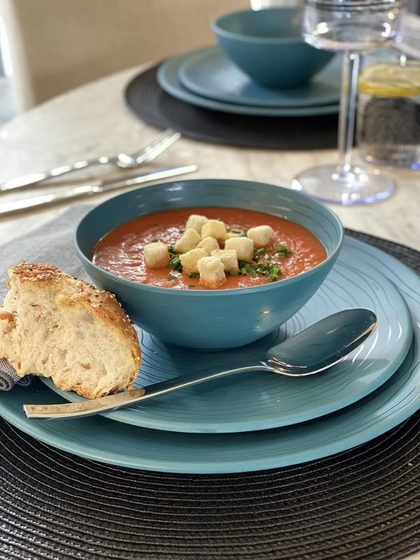 81aK9-BwZVS._AC_SL1500 12 Piece Melamine Dinnerware Set - Durable, Dishwasher Safe Plates and Bowls - Casual Dining, Parties, Blue Dish Set Organica Blue Collection