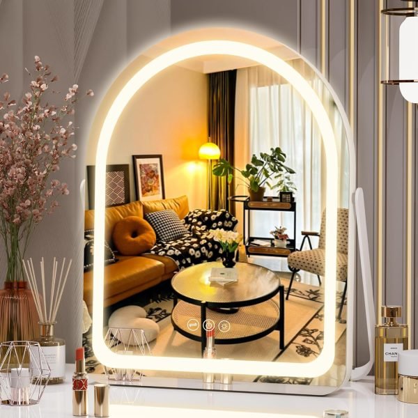 Vanity Mirror with Lights, 10"×12" LED Makeup Mirror, Lighted Makeup Mirror with Lights, Smart Touch Control Dimmable 3 Modes Light 360°Rotation White