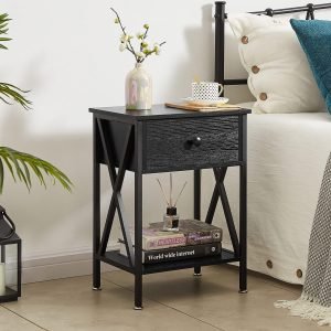 Nightstands, Modern End Side Tables,Night Stand with Drawer &Storage Shelf for Bedroom living Room Office Lounge, Black