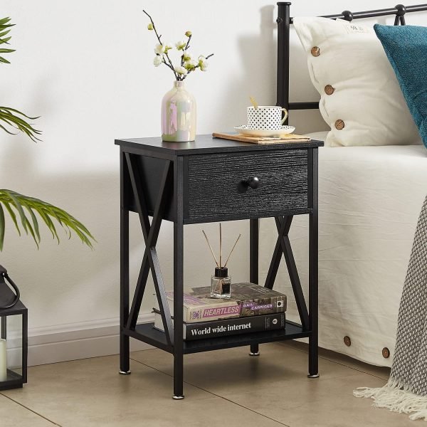 Nightstands, Modern End Side Tables,Night Stand with Drawer &Storage Shelf for Bedroom living Room Office Lounge, Black