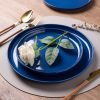 Stoneware Dinnerware Sets for 4, 12 Pieces Handpainted Plates and Bowls Set with Wavy Rim, Chip and Scratch Resistant Dishes set, Dishwasher & Microwave Safe, Royal Blue