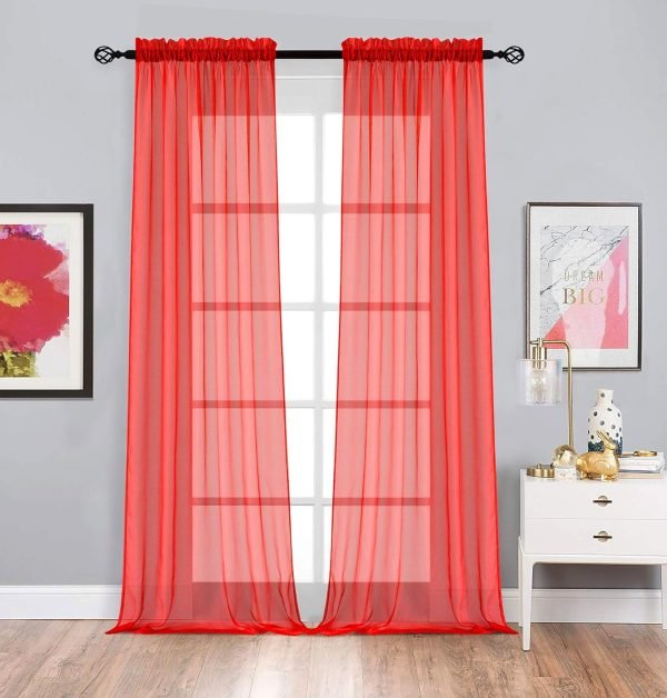 2 Pack: Basic Rod Pocket Sheer Voile Window Curtain Panels - Assorted Colors (White, 84 in. Long)