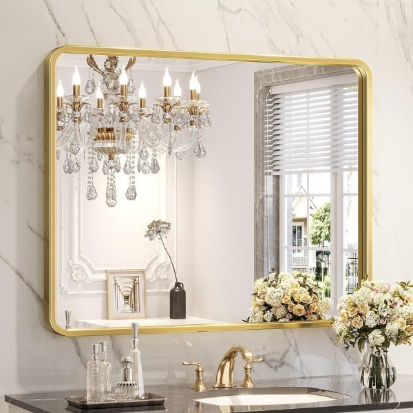 Black Bathroom Mirror for Wall, 24x36 Inch Rectangular Black Metal Framed Mirror, Modern Wall Mounted Vanity Mirror for Bathroom, Vertical or Horizontal