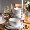 Ceramic Dinnerware Sets of 4, Modern Flat Stoneware Plates and Bowls Sets,Chip and Crack Resistant | Dishwasher & Microwave Safe Dishes Set,Scratch Resistant- Service for 4 (12pc)-Matte White