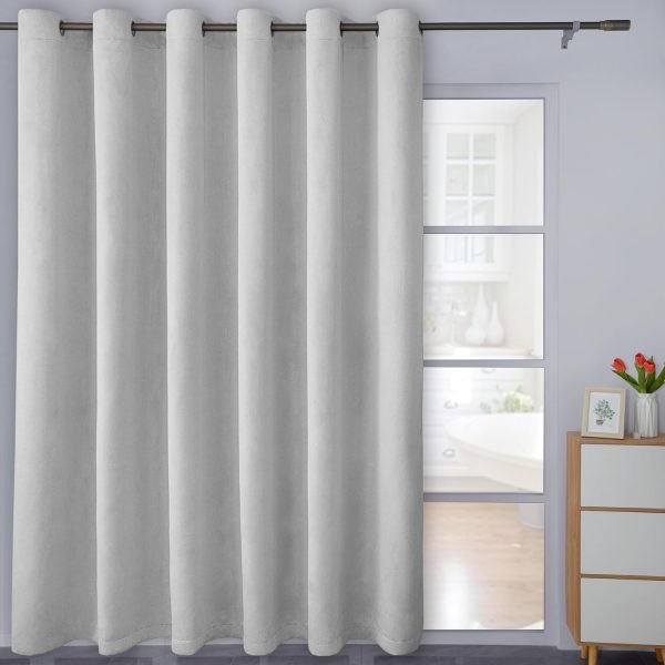 Linen Textured 100% Blackout Curtain 100x96 Inch Extra Wide Patio Sliding Door Curtain Solid Thermal Insulated Room Curtain for Bedroom, Living Room (1 Panel, White)