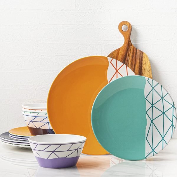 81j-6fbfyFL._AC_SL1500 12 Piece Melamine Dinnerware Set - Durable, Dishwasher Safe Blue Plates and Bowls - Dining, Parties, Camping Dish Set Blue Planet Collection