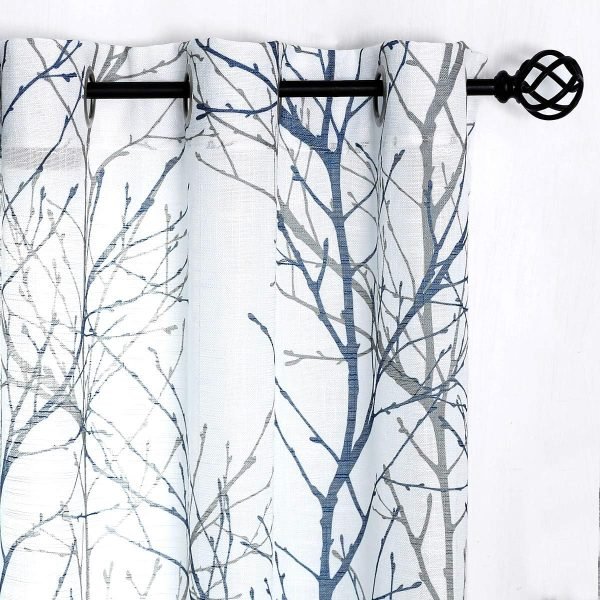Tree Print Yellow Grey and White Curtains for Living Room Windows - Linen Textured Grommet Branches Pattern Window Treatment Set for Bedroom - 50" W x 96" L - (2 Panels)