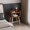 Nightstand, Mid-Century Modern Bedside Table with Solid Wood Legs, Adorable and Practical End Side Table with Open Storage Shelf, Fashion Bedroom Furniture Rustic Brown.