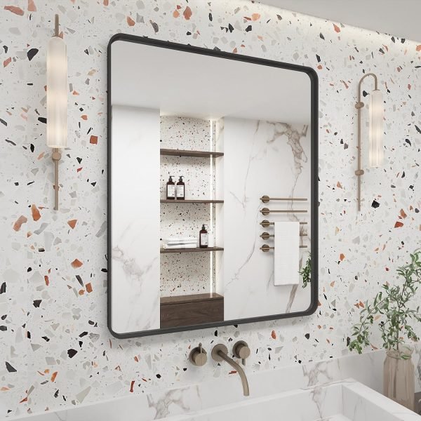 81jwlchwfML._AC_SL1500 20x30 Silver Bathroom Mirror, Silver Wall Mirror for Vanity, Brushed Metal Framed Rectangle Mirror, Anti-Rust, Brushed Nickel,Shatterproof, Round Corners(Horizontally/Vertically)