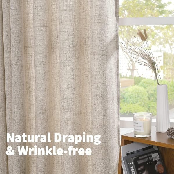 Natural Linen Curtains 63 Inch Length 2 Panels Bronze Grommet Linen Textured Short Window Drapes Light Filtering for Living Room Bedroom, 52 X 63 Inch