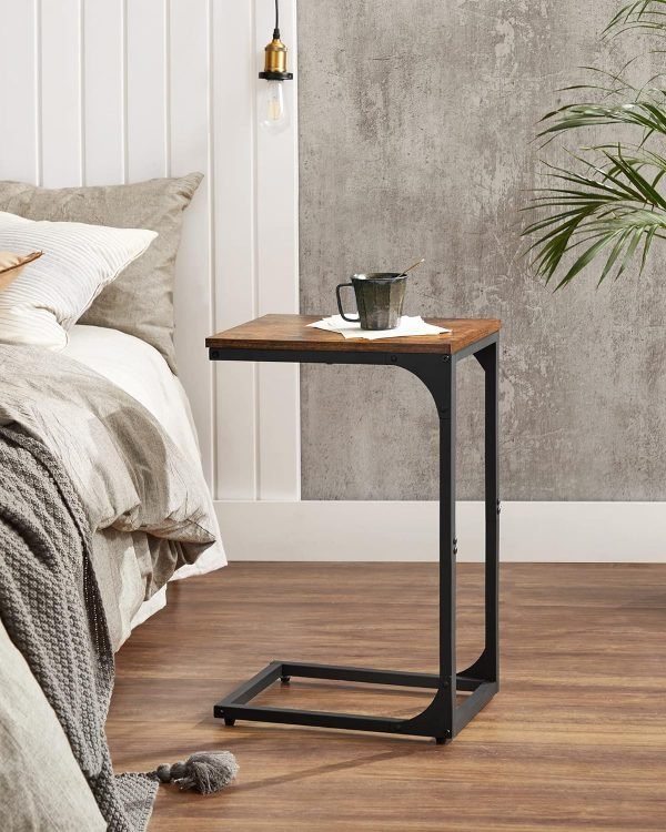 81kV9sAQkmL._AC_SL1500 C-Shaped End Table, Small Side Table for Couch, Sofa Table with Metal Frame for Living Room, Bedroom, Bedside, Rustic Brown and Black
