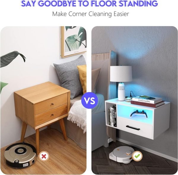 81lQhOM_8uL._AC_SL1500 Floating Nightstand with Charging Station and LED Lights, Floating Bedside Table with Drawers Wall Mounted Nightstands,for Bedroom Room, 21.3" x 11.8" x 10",White