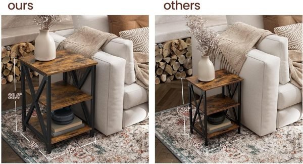 81n0gt54FTL._AC_SL1500 Three-Tier Nightstand with Storage, S-Shaped Steel Frame Coffee Table, Suitable for Living Room and Bedroom, 15.7 x 15.7 x 23.6 inches, Farmhouse Style, Rustic Brown and Black