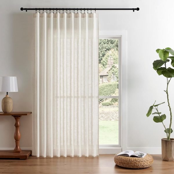 Linen Curtains 2 Panel Set,Light Filtering, Ivory on Linen Curtains 96 Inch Curtains for Living Room, Cream Drapes 96 Inches Long Rod Pocket Back Tab Curtains (96" L x 52" W)