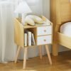 Small Nightstand, Bedside Table with 2 Drawers Mid Century Modern Nightstand Natural Wood End Table Side Table for Bedroom