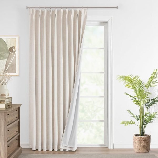 Natural Full Blackout Curtains Linen Blended Darkening Window Curtains 84 inch for Living Room Bedroom Thermal Insulated Pinch Pleat Drapes with Hooks 2 Panel 40"Wx84"L