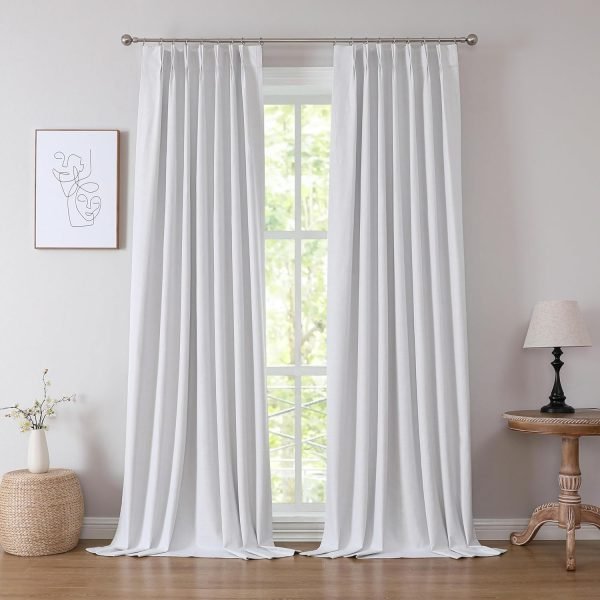 81pPz2WKFhL._AC_SL1500 Linen Blended Pinch Pleated Drapes,Blackout and Thermal Insulated Noise Reducing Pleated Curtains for Bedroom Nursery,Backtab 108 Inches with 9 Hooks,40"x108", 1 Panel,Natural Beige