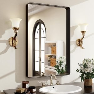 81pnNWFGvIL._AC_SL1500 30"x22" Black Bathroom Mirror - Modern Mirror for Wall with Rounded Corners,Bathroom Mirrors for Vanity, Aluminum Alloy Framed Mirror Portrait or Landscape Hang, Rectangle Mirrors for Bedroom