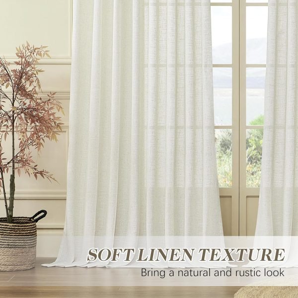81ppROUZGqL._AC_SL1500 Pleated Linen Curtains 96 Inches Long for Living Room 2 Panel Set, Semi Sheer Pinch Pleat Back Tab Drapes with Hooks Neutral Boho Light Filtering Curtain for Bedroom Window 8 Ft W38xL96