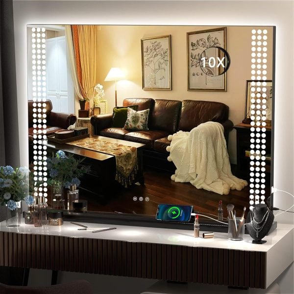 Vanity Mirror with Lights, 10"×12" LED Makeup Mirror, Lighted Makeup Mirror with Lights, Smart Touch Control Dimmable 3 Modes Light 360°Rotation White