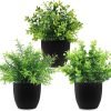 rtificial Potted Plants Mini Fake Plants in Pots, 4 Pack Medium Eucalyptus Potted Faux Decorative Grass Plant with White Plastic Pot for Home Decor, Indoor, Office, Desk, Table Decoration