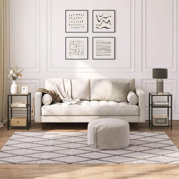 81r9V6vPn7L._AC_SL1500 Side Tables Set of 2, 3-Tier Slim Nightstands with Storage Shelves, Modern End Tables, Tempered Glass Bedside Tables, for Living Room, Bedroom, Black BK77BZP201