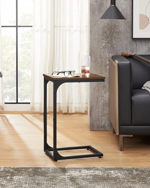 81rapHBSzXL._AC_SL1500 C-Shaped End Table, Small Side Table for Couch, Sofa Table with Metal Frame for Living Room, Bedroom, Bedside, Rustic Brown and Black