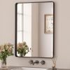 Black Metal Framed Bathroom Mirrors for Wall, 20 x 30 Inch Rounded Rectangle Bathroom Vanity Mirror, Matte Black Farmhouse Mirror with Seamless Frame, HD Tempered Glass(Horizontal/Vertical)