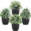 rtificial Potted Plants Mini Fake Plants in Pots, 4 Pack Medium Eucalyptus Potted Faux Decorative Grass Plant with White Plastic Pot for Home Decor, Indoor, Office, Desk, Table Decoration