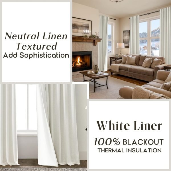 108 Inch Long Blackout Curtains & Drapes for Track System Pleated with Hooks Rings 2 Panels Set,Linen Black Out Back Tab 9FT Ceiling to Floor Length Curtains for Living Room,Cream Ivory