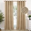 Natural Linen Curtains 63 Inch Length 2 Panels Bronze Grommet Linen Textured Short Window Drapes Light Filtering for Living Room Bedroom, 52 X 63 Inch