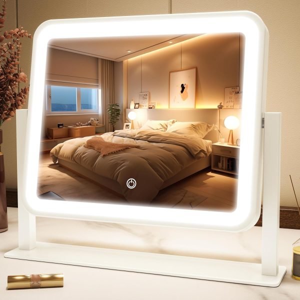 81xT3u_BigL._AC_SL1500 Vanity Mirror with Lights - 15"x12.6" LED Lighted Makeup Mirror, Large Makeup Mirror with Lights, Touch Screen with 3-Color Lighting, Dimmable, for Vanity Desk Tabletop, Bedroom
