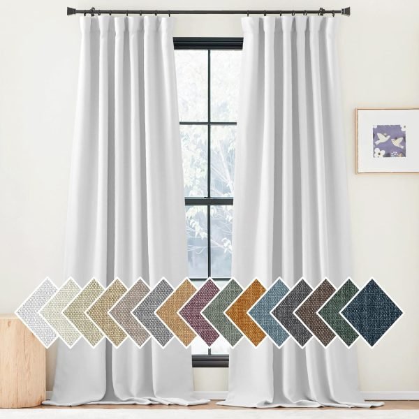 Faux Linen Curtains 90 inches Long for Doorway, Pinch Pleated Thick Room Darkening Window Treatments Noise Reducing Privacy for Living Room/Bedroom, Natural, W34 x L90, 2 Panels