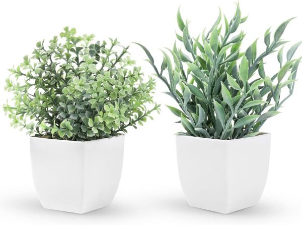 81y6aeJ5I0L._AC_SL1500 2 Packs Fake Plants Mini Artificial Greenery Potted Plants for Home Decor Indoor Office Table Room Farmhouse