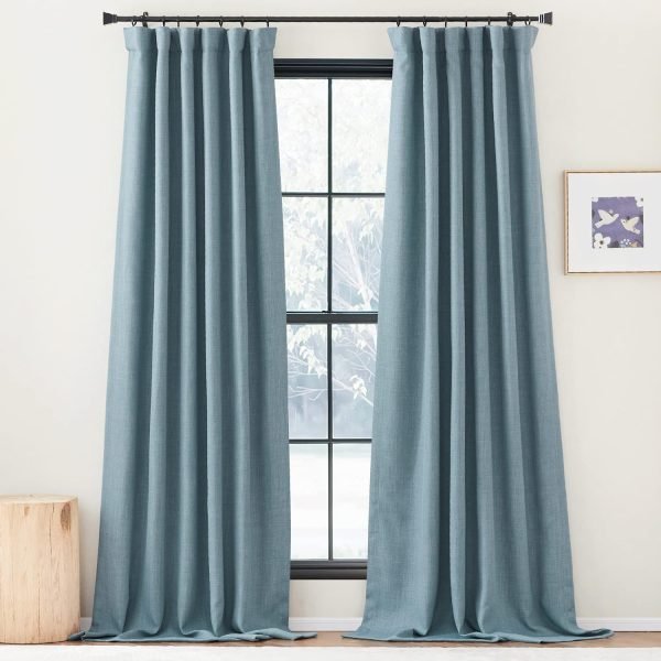 Faux Linen Curtains 90 inches Long for Doorway, Pinch Pleated Thick Room Darkening Window Treatments Noise Reducing Privacy for Living Room/Bedroom, Natural, W34 x L90, 2 Panels