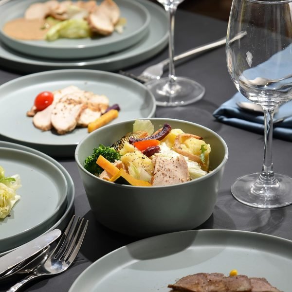 81zFMabKycL._AC_SL1500 Melamine Dinnerware Sets, Dinnerware Sets For 4, 12pcs Plates And Bowls Sets Unbreakable Dishwasher Safe BPA Free (Sage Green)