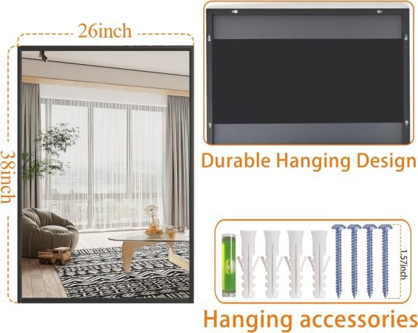 Black Vanity Mirror, 26×38 Black Mirror for Bathroom,Large Bathroom Mirror,Square Mirror (Black)