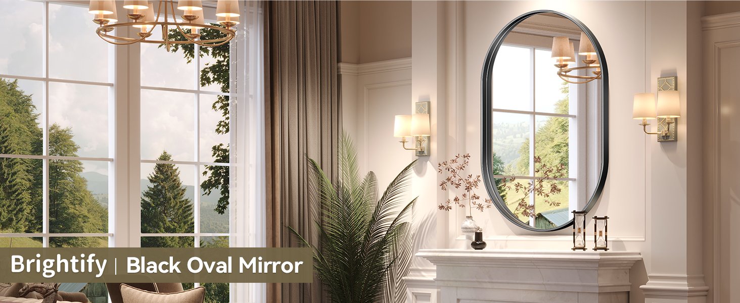 Brightify Black Oval Mirror, Black Metal Frame Mirrors , Wall Mounted Mirror (Horizontal/Vertical)