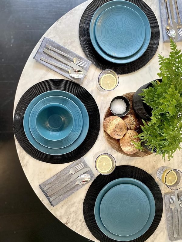 910ccIQ3BIL._AC_SL1500 12 Piece Melamine Dinnerware Set - Durable, Dishwasher Safe Plates and Bowls - Casual Dining, Parties, Blue Dish Set Organica Blue Collection