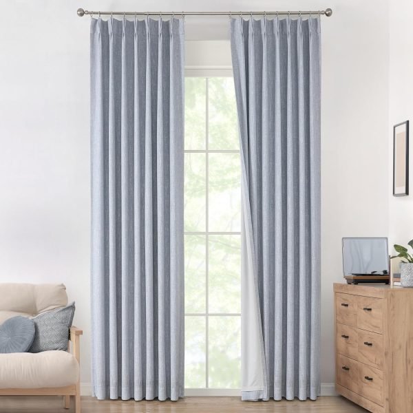 Natural Full Blackout Curtains Linen Blended Darkening Window Curtains 84 inch for Living Room Bedroom Thermal Insulated Pinch Pleat Drapes with Hooks 2 Panel 40"Wx84"L
