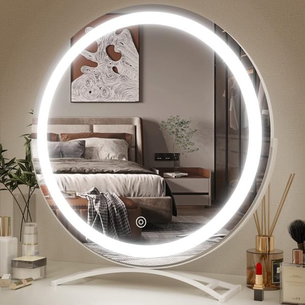 Vanity Mirror with Lights, 17x13 inch LED Lighted Makeup Mirror, Large Makeup Mirror with Lights, Touch Sensor with 3-Color Lighting, Dimmable for Vanity Desk Tabletop, Bedroom
